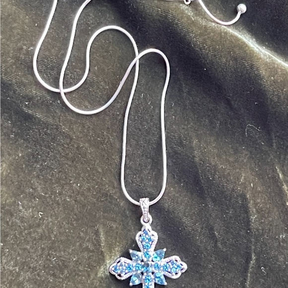 London Blue Topaz 925 Silver 2” Cross Necklace with Adjustable Chain EUC - Picture 10 of 11